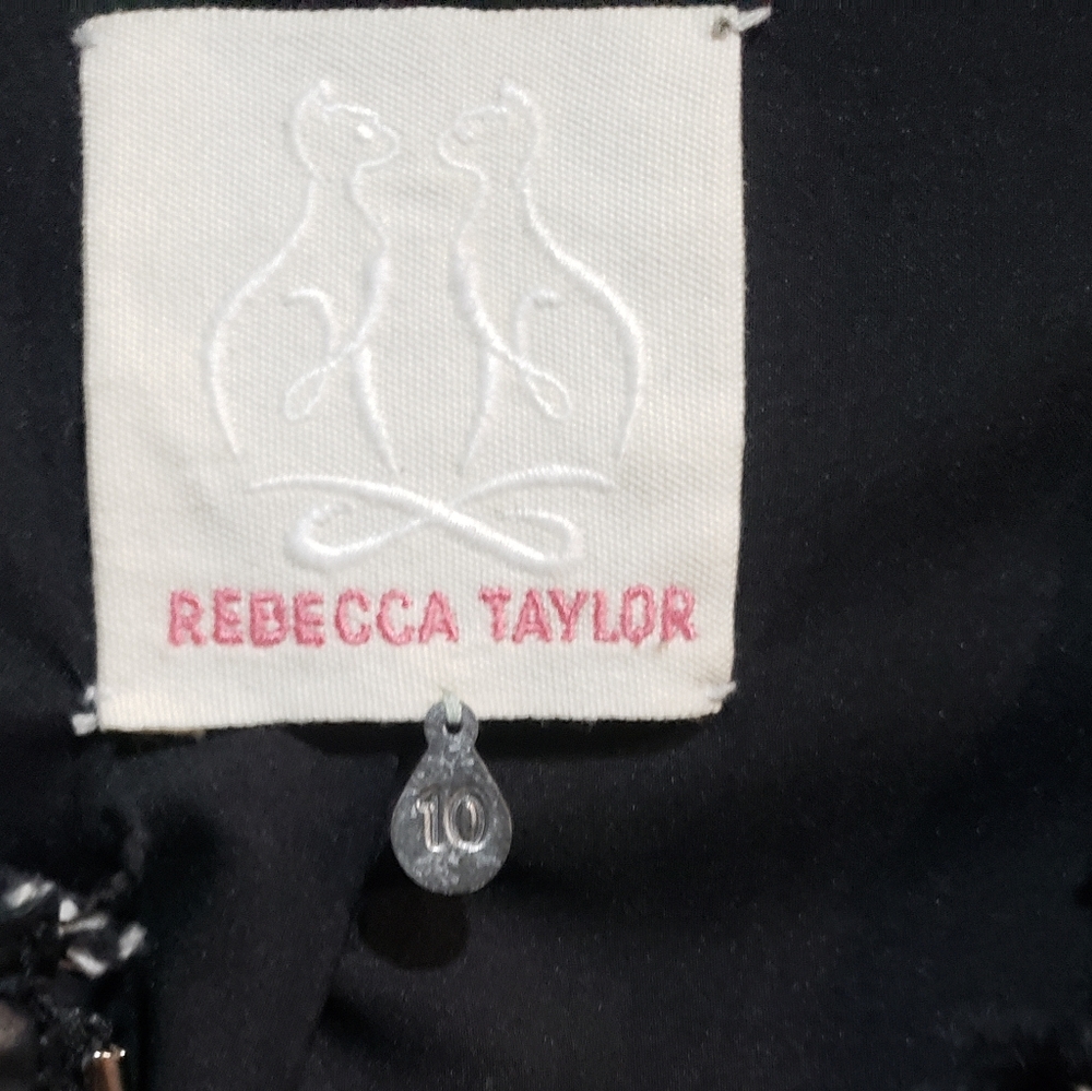 Rebecca Taylor Mixed Media Tweed Fringe Blazer with Lamb leather Trim, Size 10 - Picture 6 of 9